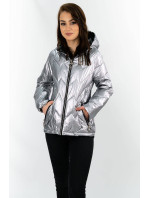 Stříbrná prošívaná dámská bunda s kapucí model 16146805 - S'WEST