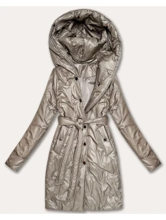 Béžový dámský prošívaný kabát s páskem S'West (B8508-12)