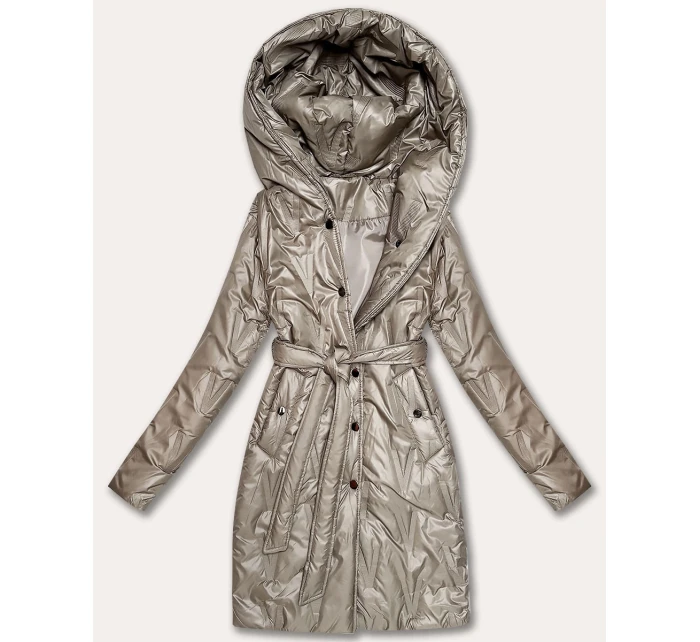 Béžový dámský prošívaný kabát s páskem S'West (B8508-12) Béžový dámský prošívaný kabát s páskem S'West (B8508-12)