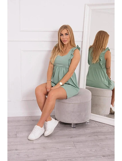 Šaty s volánky na bocích tmavě mátové barvy