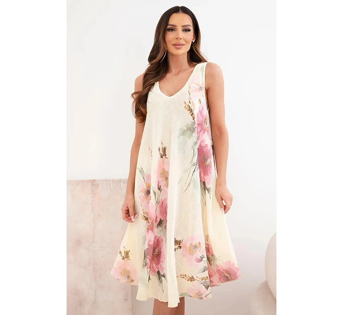 Dámské bavlněné midi šaty s krátkým rukávem a rozšířeným spodkem světle růžová