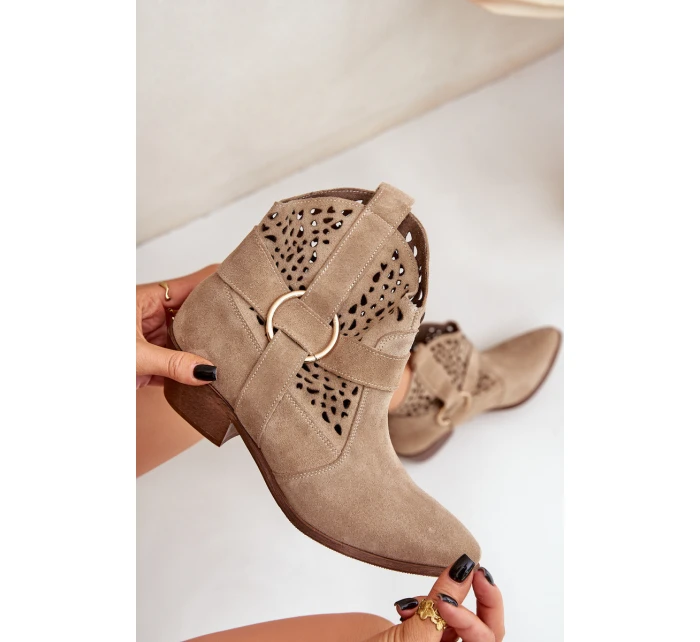 Semišové Boty Cowboy S Výřezem Na Podpatku Béžové Zazoo 2994