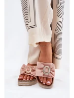 Dámské Pantofle Na Platformě S Mašlí A Ozdobnou Broží Růžové Lenela