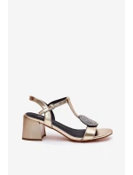 Kožené Sandály Na Podpatku S Dekorací D&A JC51-842 Zlaté