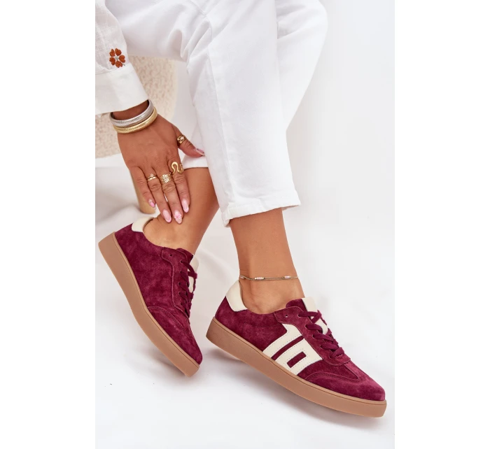 Dámské semišové sneakersy model 21704973 bordové - VINCEZA