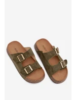 Dámské pantofle na korkové platformě se zlatými sponami Zelená Tovessa Dámské pantofle na korkové platformě se zlatými sponami Zelená Tovessa