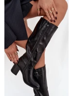 Dámské kotníkové boty Brenira na sloupkovém podpatku se sponou – černé