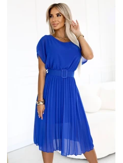 465-6 MIA Plisované šifonové midi šaty se širokým páskem - CHABROW