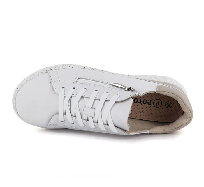 Dámské kožené polobotky se zipem bílé model 22068873 - Potocki Dámské kožené polobotky se zipem bílé model 22068873 - Potocki