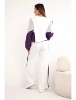 Dámský komplet model 21938026 s volnou mikinou a kalhotami s širokým nohavicí tmavě fialový - K-Fashion