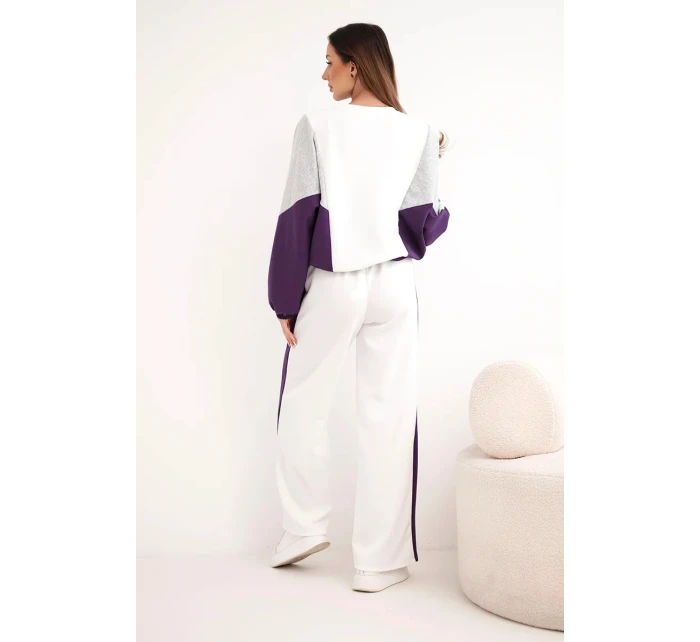 Dámský komplet model 21938026 s volnou mikinou a kalhotami s širokým nohavicí tmavě fialový - K-Fashion