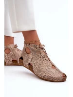 Vzorované kožené boty Maciejka 03426-02 Béžové