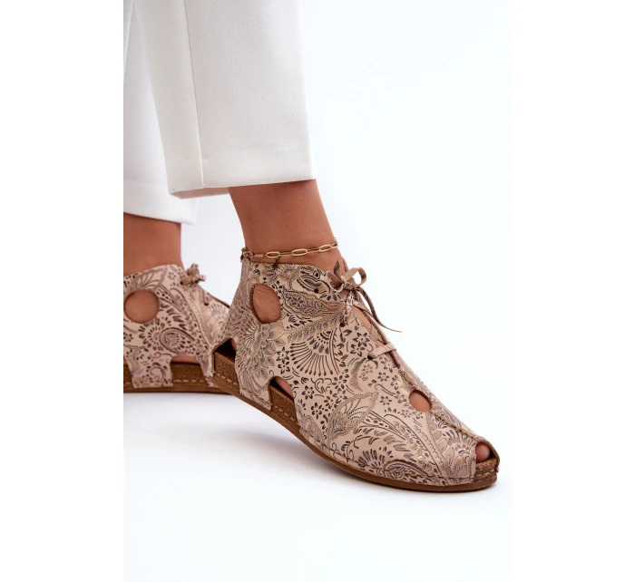 Vzorované kožené boty Maciejka 03426-02 Béžové