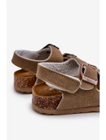 Dětské sandálky na korkové platformě se suchým zipem v barvě khaki Rorria