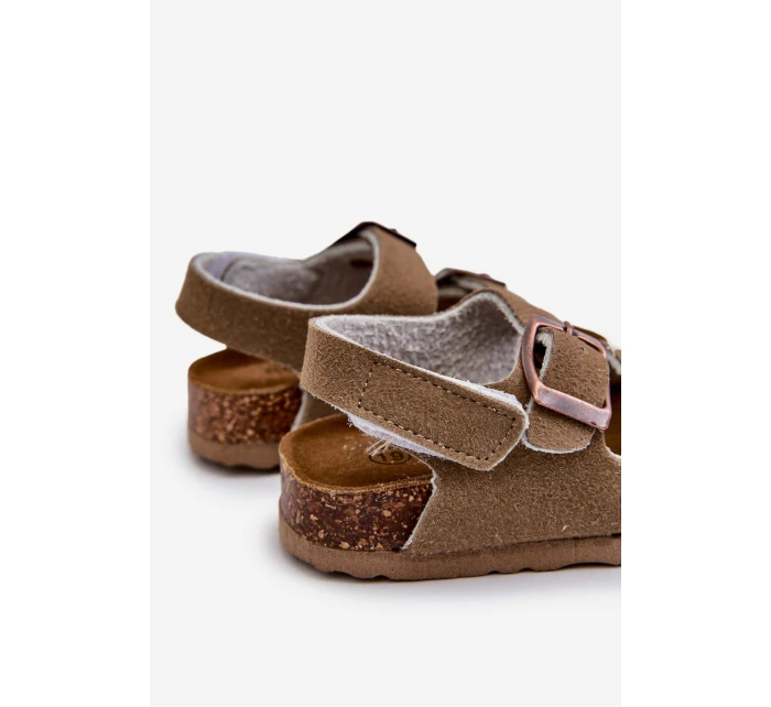Dětské sandálky na korkové platformě se suchým zipem v barvě khaki Rorria