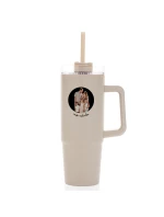 Personalizovaná termoska s průhledným víčkem s výřezem fotky na podkladu