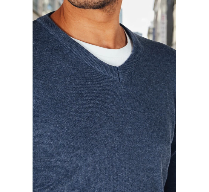 Pánský modrý svetr s výstřihem do V FashionStreet WX2317