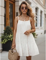 Letní dámské bavlněné vzdušné šaty v barvě ecru FashionStreet EY2678 Letní dámské bavlněné vzdušné šaty v barvě ecru FashionStreet EY2678