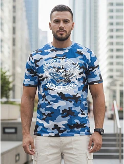 Tshirt męski moro z nadrukiem niebieski model 22217650 - FashionStreet