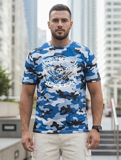 Tshirt męski moro z nadrukiem niebieski model 22217650 - FashionStreet