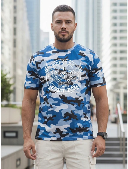 Tshirt męski moro z nadrukiem niebieski model 22217650 - FashionStreet