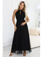Elegantní maxi večerní šaty na ramínka s a zavazováním v pase černé model 21961746 - numoco basic