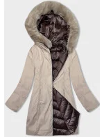 Hnědo-béžová dámská zimní oboustranná bunda s kapucí (B8202-14046) Hnědo-béžová dámská zimní oboustranná bunda s kapucí (B8202-14046)