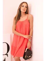 Dámské mušelínové šaty s ramínky a volánem malina Dámské mušelínové šaty s ramínky a volánem malina