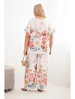 Dámská plus size viskózová souprava s geometrickým potiskem fuchsiová