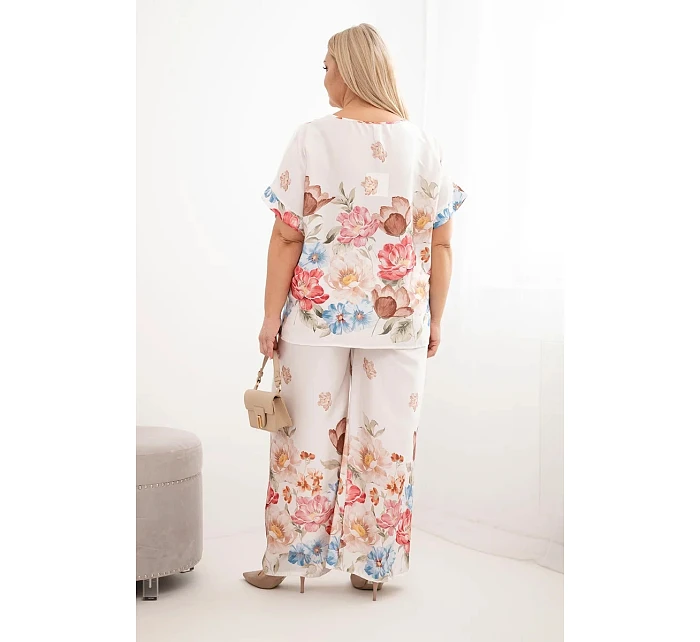 Dámská plus size viskózová souprava s geometrickým potiskem fuchsiová