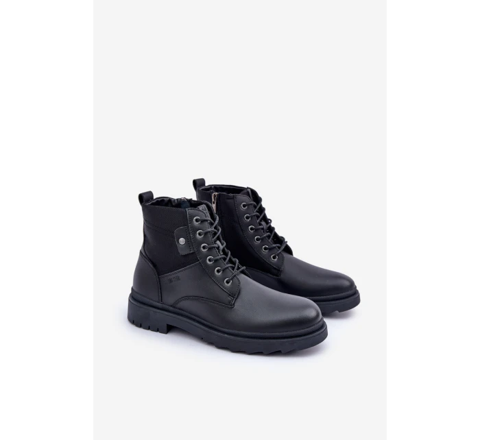 Kožené Zateplené Kotníkové Boty Pánské Big Star model 21675410 Černé - Big Star Shoes Kožené Zateplené Kotníkové Boty Pánské Big Star model 21675410 Černé - Big Star Shoes