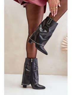 Zateplené boty s ohrnutým svrškem na podpatku černé Tamalis