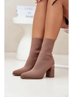 Textilní dámské boty na podpatku béžové model 21706649 - Boto