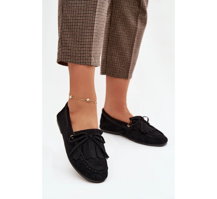 Dámské mokasíny s šněrováním a třásněmi Černé model 21919461 - Boto