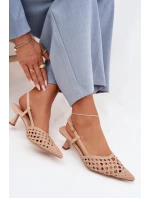 Dámské Pletené Sandály na Podpatku Béžové Selinae