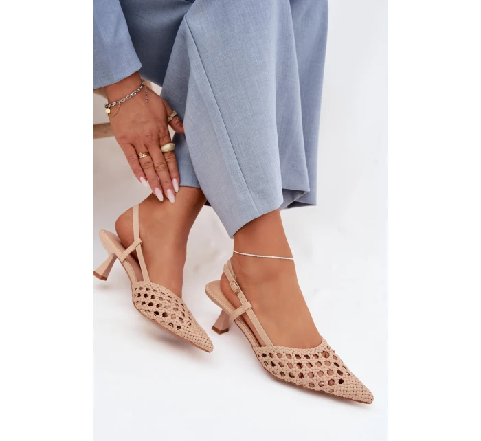 Dámské Pletené Sandály na Podpatku Béžové Selinae