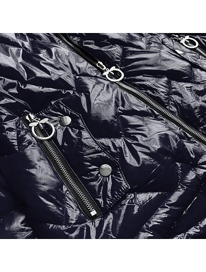 Tmavě modrá prošívaná dámská bunda s kapucí model 14974976 - S'WEST