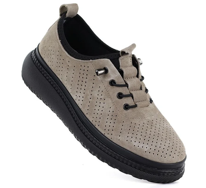 Jezzi 26PB18-135 kožené polobotky na platformě fango s prolamovanou podrážkou