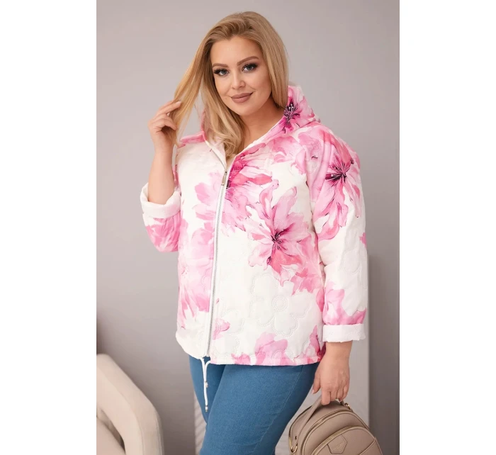 Dámská jarní bunda Plus Size s květinovým vzorem světle růžová