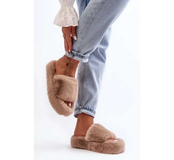 Dámské kožešinové pantofle Bežové Biella Dámské kožešinové pantofle Bežové Biella