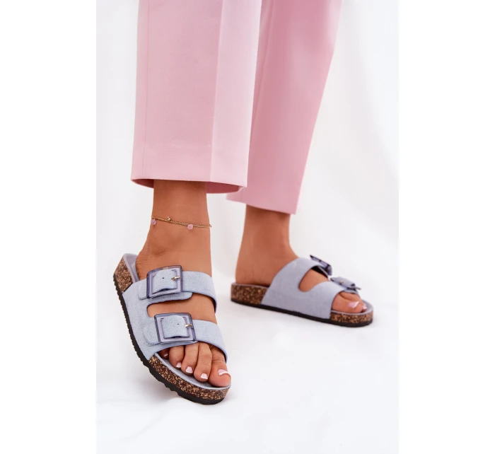 Dámské sandály s přezkami na korkové podrážce modré Sercele Dámské sandály s přezkami na korkové podrážce modré Sercele