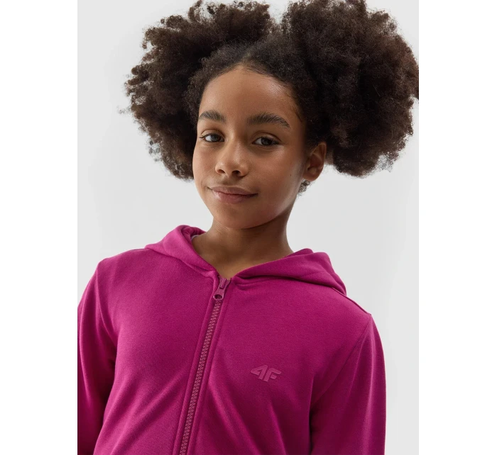 Dívčí tepláková rozepínací mikina s kapucí 4F - růžová
