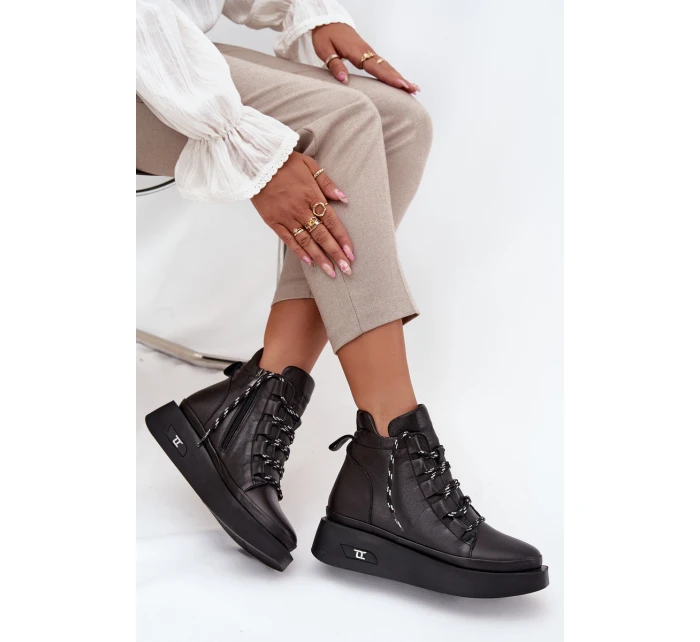 Kožené dámské boty Artiker – černé, zateplené, na platformě Kožené dámské boty Artiker – černé, zateplené, na platformě