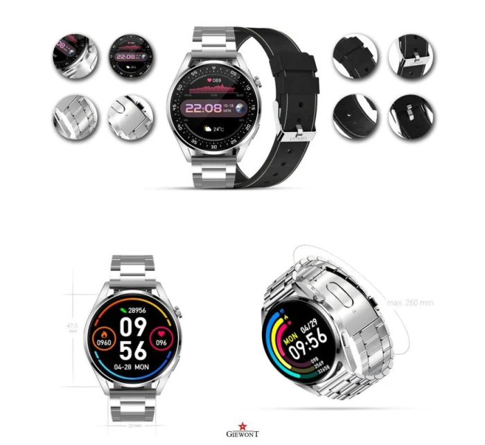 Chytré hodinky GIEWONT Vertex SmartCall GW450-5 Silver/Carbon Leather Chytré hodinky GIEWONT Vertex SmartCall GW450-5 Silver/Carbon Leather