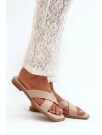 Dámské sandály na ploché podrážce z ekokůže model 21664518 Bežové - S.Barski