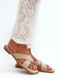 Dámské sandály na ploché podrážce z ekokůže model 21664518 Bežové - S.Barski