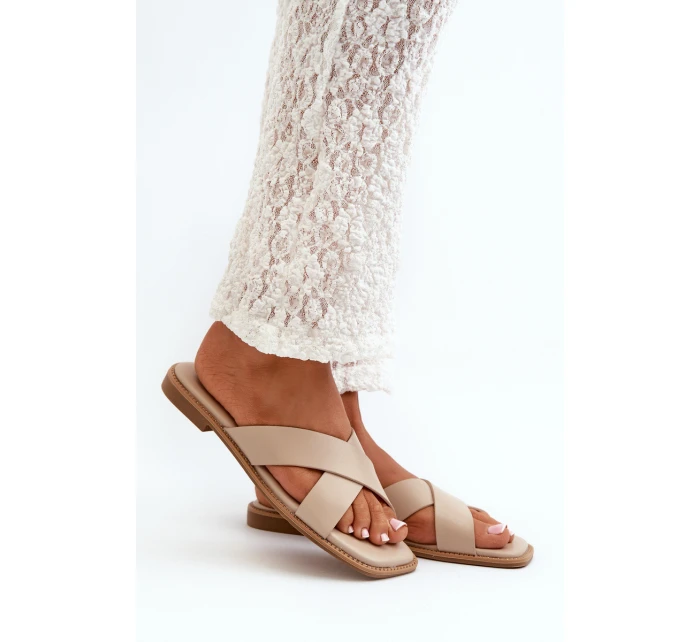 Dámské sandály na ploché podrážce z ekokůže model 21664518 Bežové - S.Barski