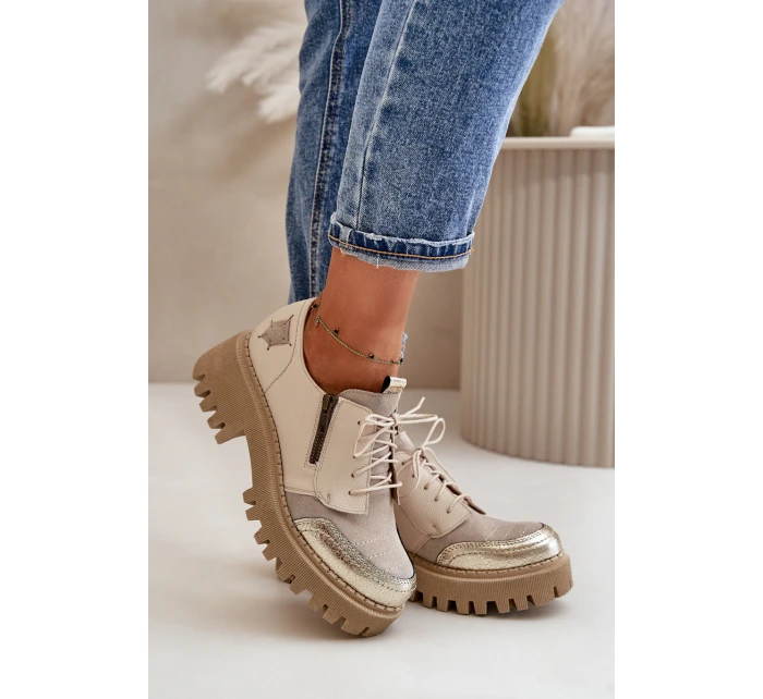 Dámské Polobotky Z Přírodní Kůže Béžové model 21670496 - Maciejka