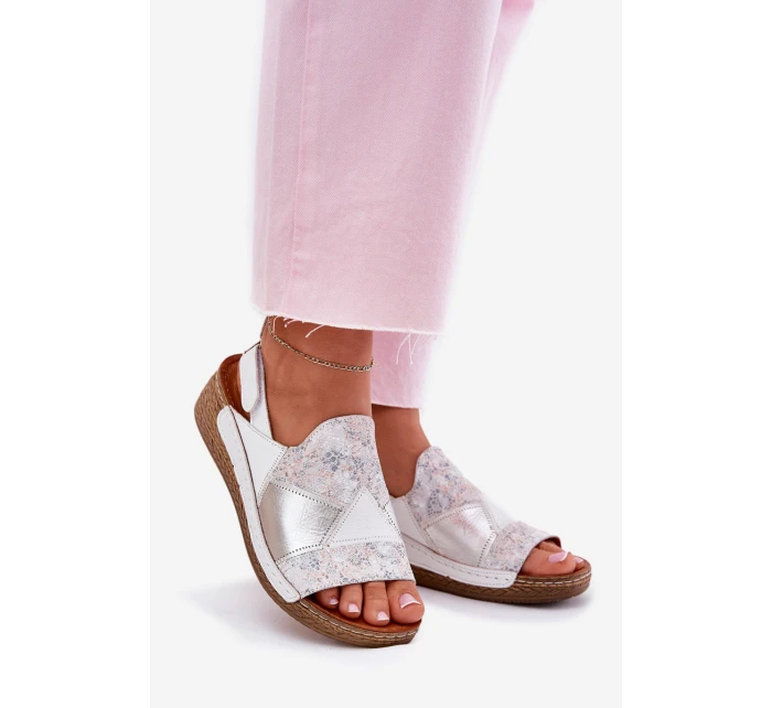 Dámské Kožené Sandály Na Klínu S Pletením model 21702005 Bílé - Maciejka