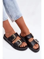 Dámské eko kožené nazouváky s zlatými sponami Černé model 21960848 - Boto